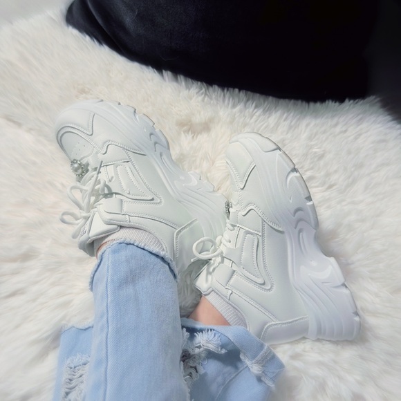 White Women's Sneakers Chunky Women Casual Platform - Picture 3 of 4